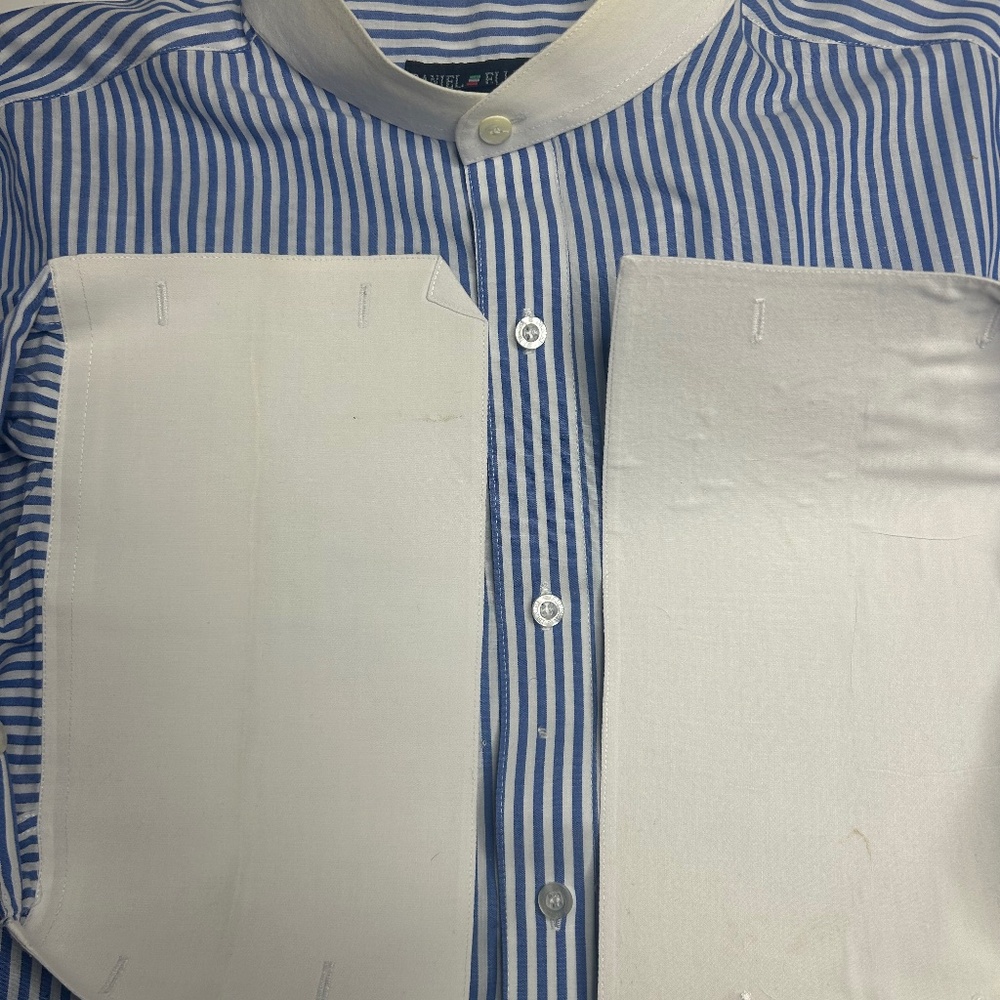 Daniel Ellissa Men’s Dress Shirt 17.5 – Blue Stripe w/ White Collar – Like New